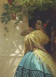 A Spanish Lady Holding A Fan by Eugene Pierre Francois Giraud