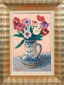 Blumenstillleben Mit Anenomenstraus In Einem Krug by Pierre Paul Girieud