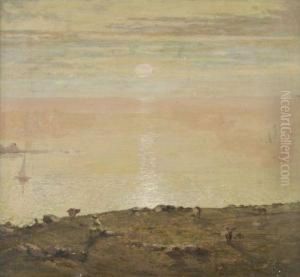 Soleil Couchant Sur Un Littoral by David Eugene Girin