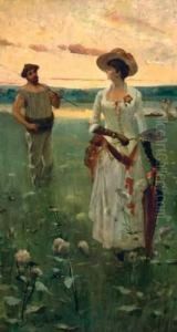 Elegante Avec Un Pecheur, Circa 1890 Elegante Avec Un Pecheur, Circa 1890