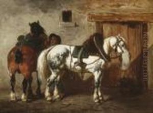 Stallbursche Mit Zwei
Pferden. by Achille Giroux