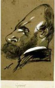 Dessin Au Fusain Et A L'estompe 
Rehausse De Gouache, Signe De L'initiale Vers Le Bas A Gauche