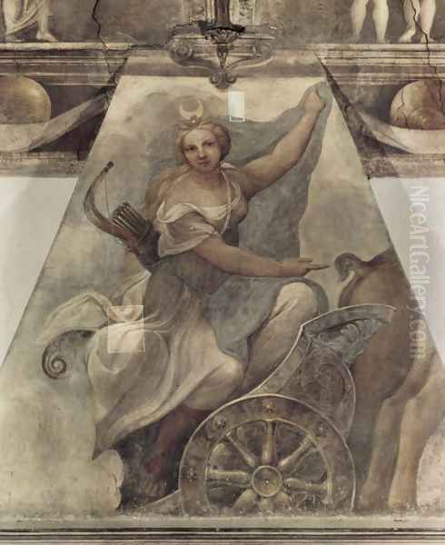 Fresco in Nonnekloser San Paolo in Parma, Diana scene on fire in car - view 1