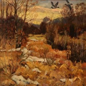 Winter Landscape At Sunset by William Gislander