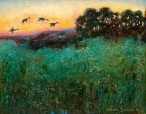Ducks In Sunset by William Gislander