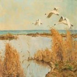 Swans Flying Overthe Coast by William Gislander