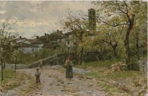 A Woman And Child On A Village Path