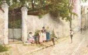 A Village Street With Figures At A Well by Bartolomeo Giuliano