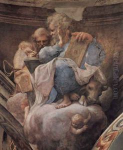 Frescoes in the church of San Giovanni Evangelista in Parma, Gewölbezwickel, Scene, St. Ambrose and St. Lucas by Antonio Allegri da Correggio