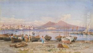 Pescatori A Riva Nel Golfo Di Napoli