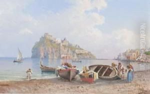 Veduta Costiera Con Barche A Riva by Guglielmo Giusti