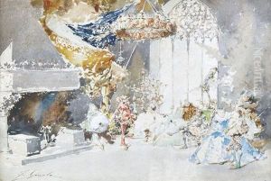 Schlossinterieur Mit Harlekin Und Feiner Gesellschaft by Fausto Giusto