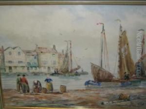 Dutch Luggers In Port On The Maas, Signed