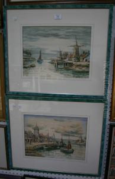 View Of A Dutch Harbour With Figures On Thequayside Near Moored Boats - view 1
