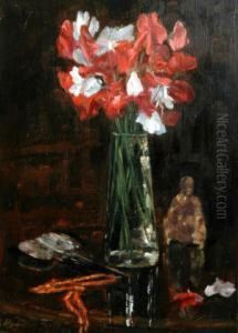 Sweetpeas In A Vase And Ornament by John Hamilton Glass