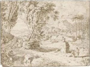 Italianate Landscape With Two Figures Resting By A Ruined Statue Italianate Landscape With Two Figures Resting By A Ruined Statue