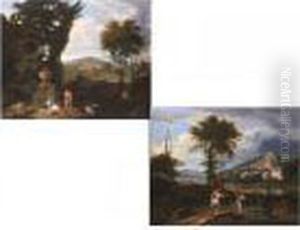 Apollo Und Daphne In Einer Hugeligen Landschaft by Johannes (Polidoro) Glauber