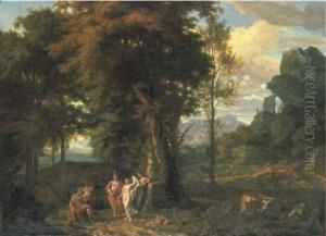 A Classical Wooded Landscape With The Judgement Of Paris