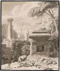 Arcadian Landscape With A Woman Mourning By A Sarcophagus