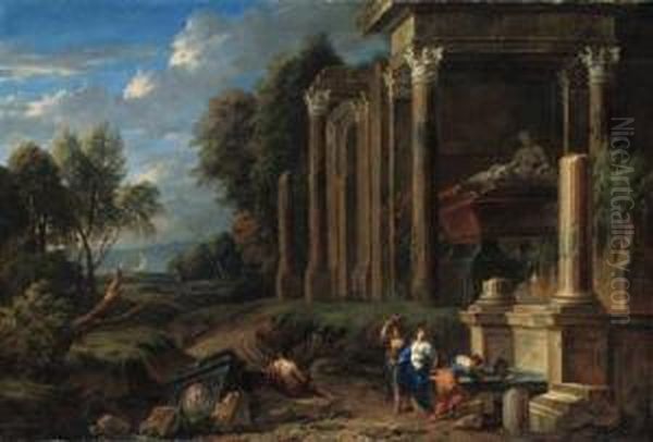 A Capriccio Of Classical Ruins
In A Wooded Landscape, With Women Bya Fountain By A Tomb And A Shepherd
Resting On A Plinth, The Seabeyond - view 1