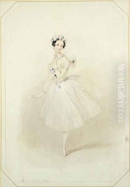 La Sylphide, the ethereal creature, dances for James, Marie Taglioni (1804-1884) in Act I of a performance of 'La Sylphide, Souvenir D'Adieu', 1845 - view 1