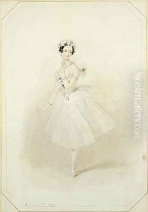 La Sylphide, the ethereal creature, dances for James, Marie Taglioni (1804-1884) in Act I of a performance of 'La Sylphide, Souvenir D'Adieu', 1845 by Alfred-Edward Chalon