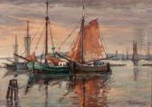 Segelboote Im Hafen Bei Abenddammerung by Hans Gleissner