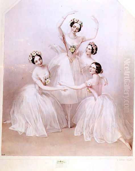 The 'Pas de Quatre': Carlotta Grisi (1819-99) Marie Taglioni (1804-84) Lucile Grahn (1819-1907) and Fanny Cerrito (1817-1909) - view 1