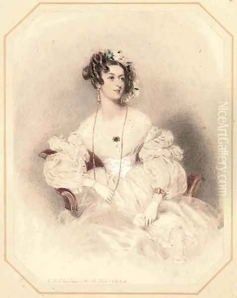 Portrait of a lady, three-quarter-length, seated in a chair, with flowers in her hair - view 1