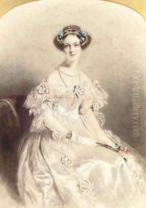 Portrait of a lady, three-quarter-length, dressed for a ball by Alfred-Edward Chalon