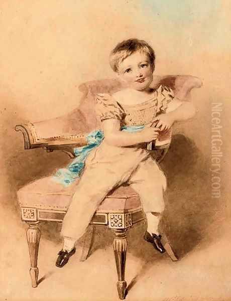 Portrait of a boy, seated, wearing a blue sash - view 1