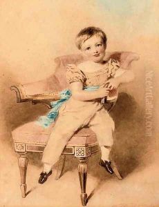 Portrait of a boy, seated, wearing a blue sash by Alfred-Edward Chalon