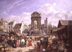 The Market and Fountain of the Innocents, Paris, 1823 by John James Chalon