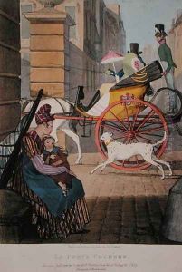 The carriage entrance, from 'Twenty-four Subjects, Exhibiting the Costume of Paris', 1817-22 by John James Chalon