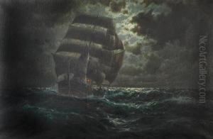 A Barque In The Moonlight. by Martin Franz Glusing