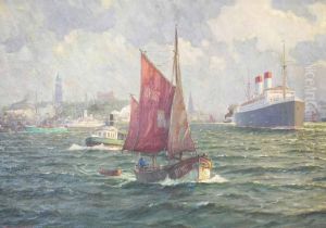 View Of Hamburg With Ss Arundel Castle And Other Boats by Martin Franz Glusing