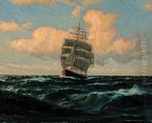 Untitled - Three Masted Sailing Ship At Sea by Martin Franz Glusing