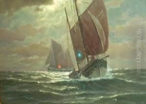 Fischerboote Bei Nacht. Unten Rechts Signiert Francis Glusing by Martin Franz Glusing
