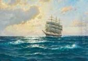 Ship At Sunset by Martin Franz Glusing