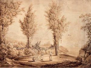 A Park Landscape With Women And Children Playing And Making Music Near A Lake by Wilhelm Friedrich Gmelin