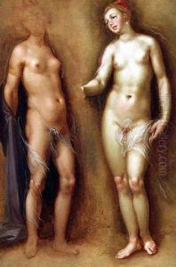 Study of two female nudes by Cornelis Cornelisz Van Haarlem