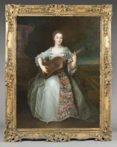 Portrait Presume De Mademoiselle De Charolaix (1695-1758) "pincant De La Guitare" by Pierre Gobert