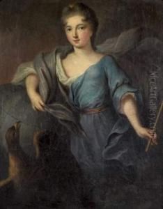 Portrait D'une Jeune Femme De 
Qualite En Junon, Un Sceptre A La Main, Appuyee Sur Le Globe Terrestre