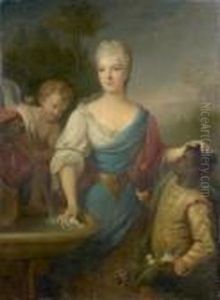 Portrait D'une Jeune Femme Et De Son Page En Compagnie Decupidon