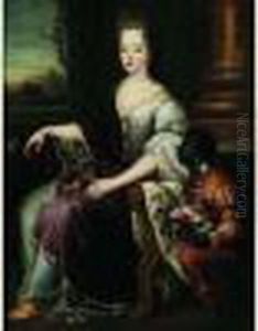 Portrait De Jeune Femme Assise Et Son Serviteur by Pierre Gobert