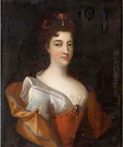 Portrait Of A Lady, Half Length, Wearing A Silk Dress by Pierre Gobert
