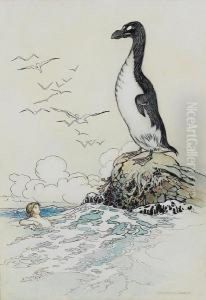 There He Saw The Last Of The Gairfowl,standing Up On The Allalonestone, All Alone by Warwick Goble
