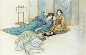 Japanese Ladies Reclining In An Interior
