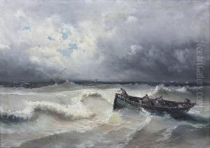 Pecheurs En Barque En Mer by Alfred Godchaux