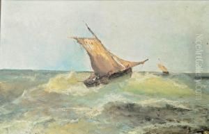 Navire Dans La Tempete by Alfred Godchaux